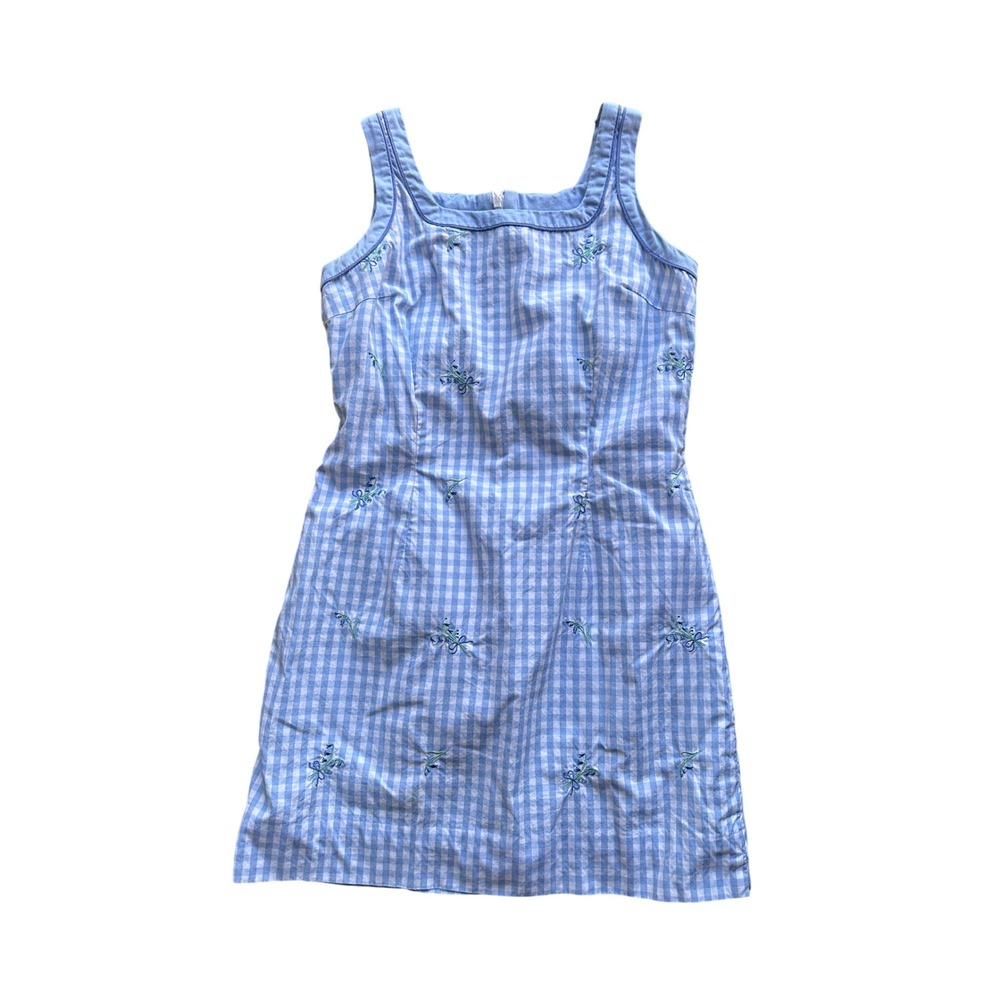 Lilly Pulitzer Blue Gingham Floral Embroidered Shift Dress 6P Vintage Preppy